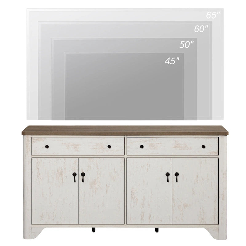 Farmhouse TV Stand with 2 Drawers & 4-Door Storage Cabinet – Fits Up to 65"
