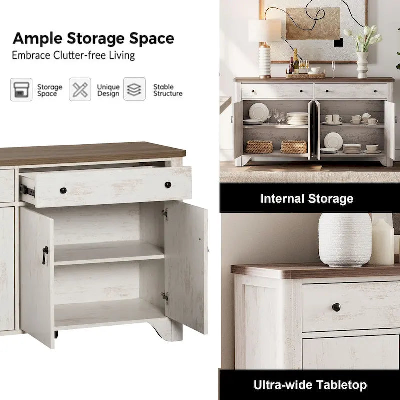 Farmhouse TV Stand with 2 Drawers & 4-Door Storage Cabinet – Fits Up to 65"