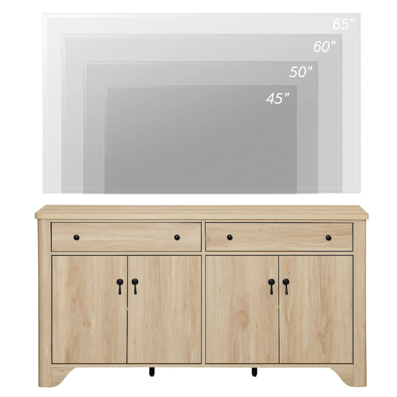 Farmhouse TV Stand with 2 Drawers & 4-Door Storage Cabinet – Fits Up to 65"
