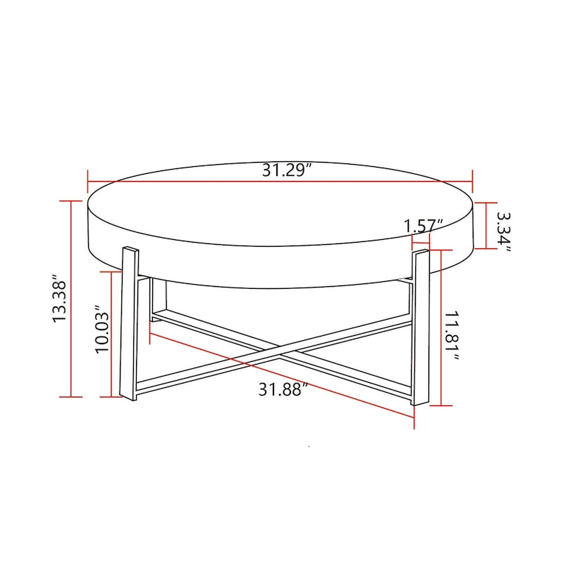 Round Wood Coffee Table with Gold Cross Legs