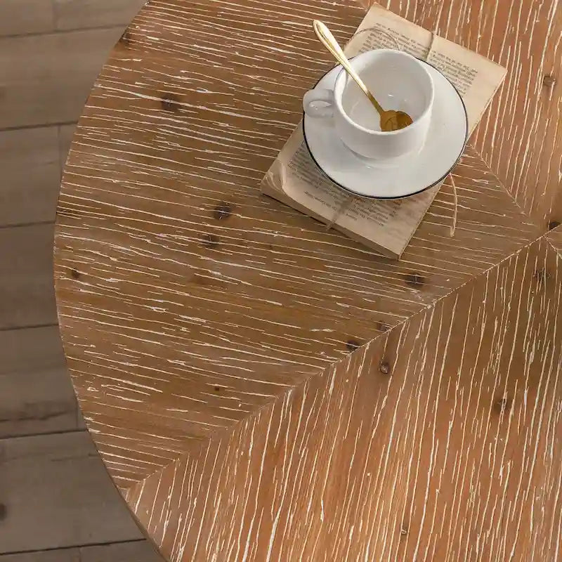 Round Wood Coffee Table with Gold Cross Legs