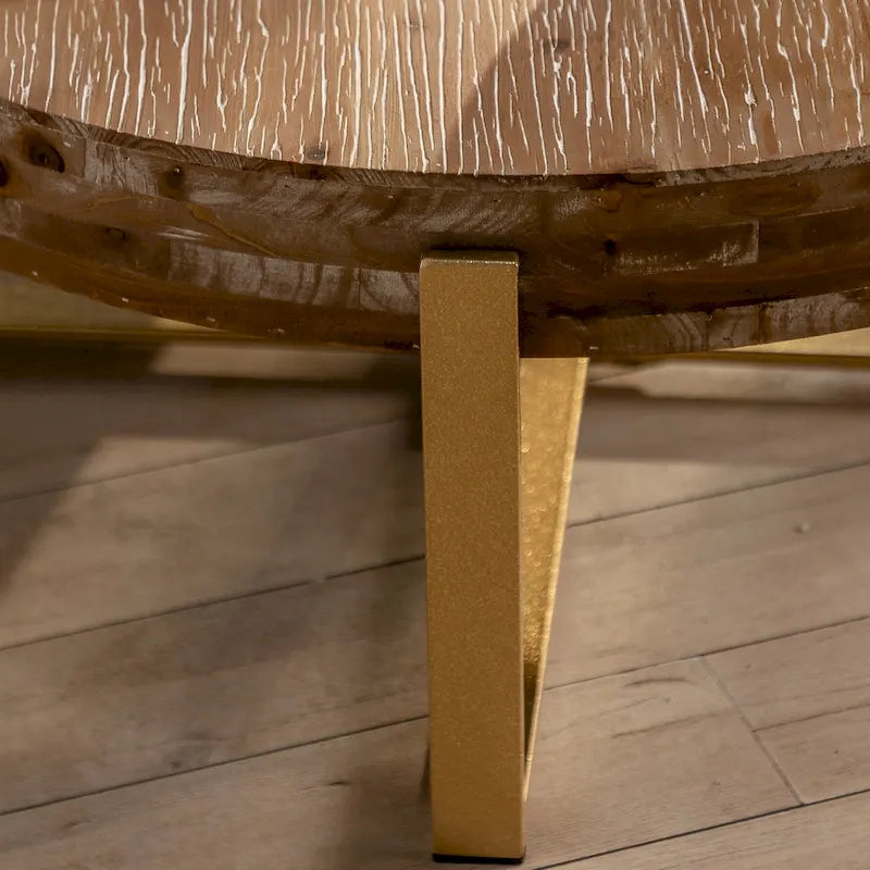 Round Wood Coffee Table with Gold Cross Legs