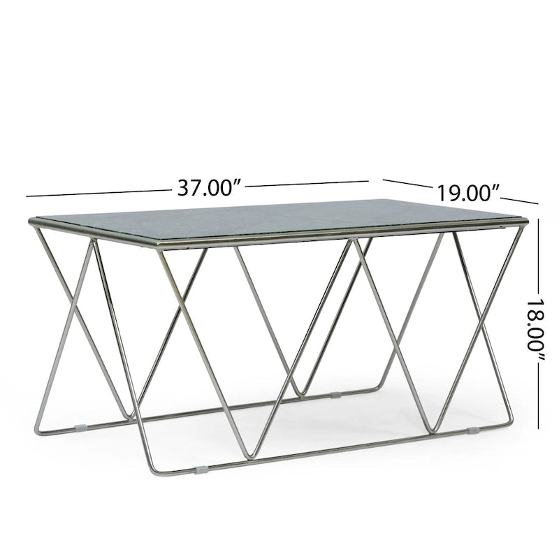 Couchtisch mit Marmorplatte und geometrischem Eisengestell