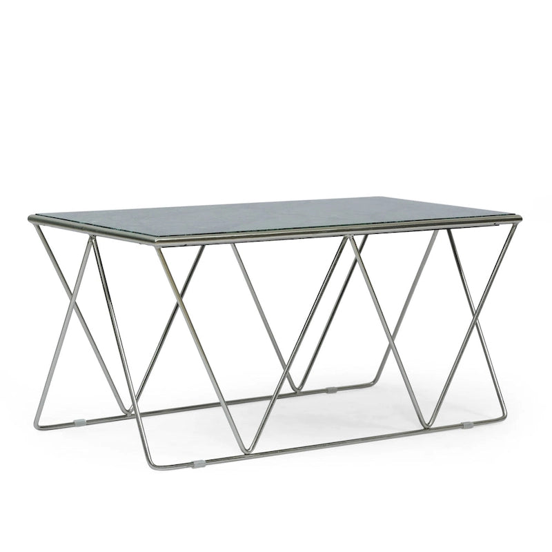 Couchtisch mit Marmorplatte und geometrischem Eisengestell