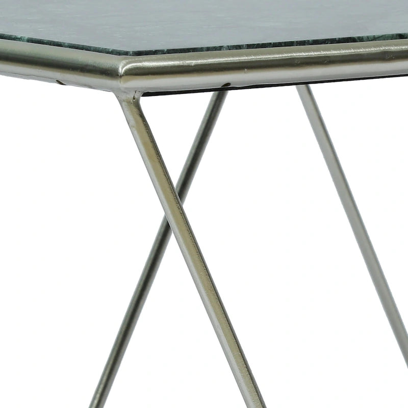 Couchtisch mit Marmorplatte und geometrischem Eisengestell