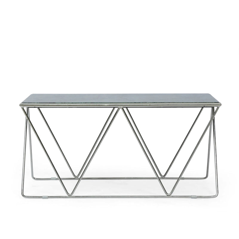 Couchtisch mit Marmorplatte und geometrischem Eisengestell