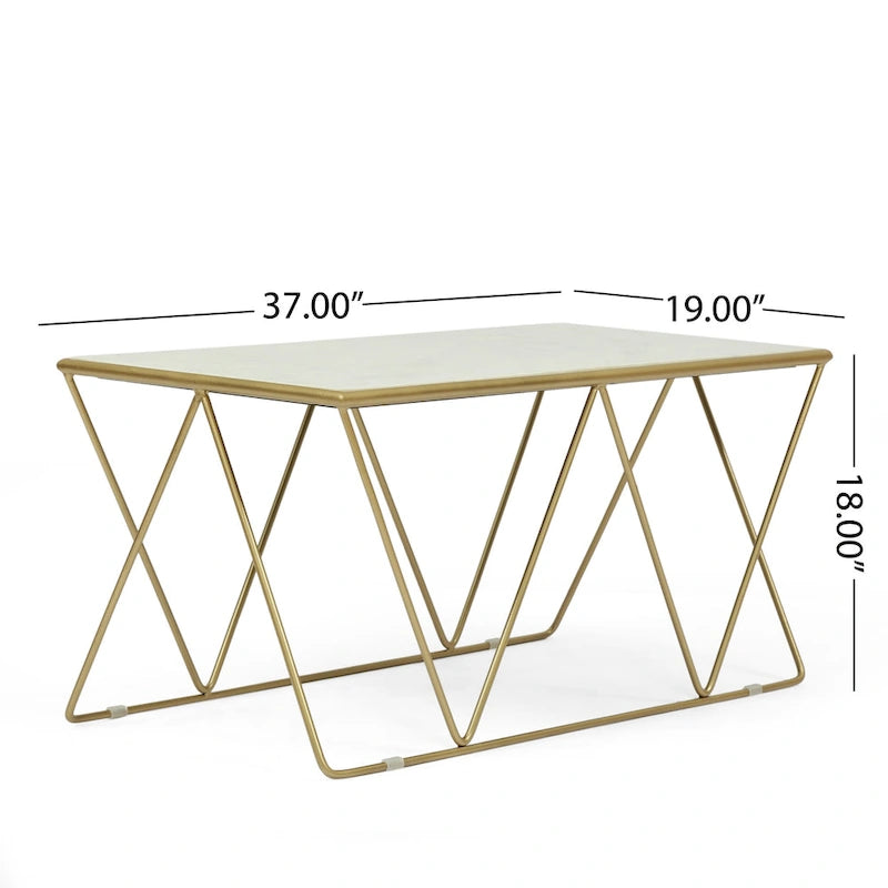 Couchtisch mit Marmorplatte und geometrischem Eisengestell