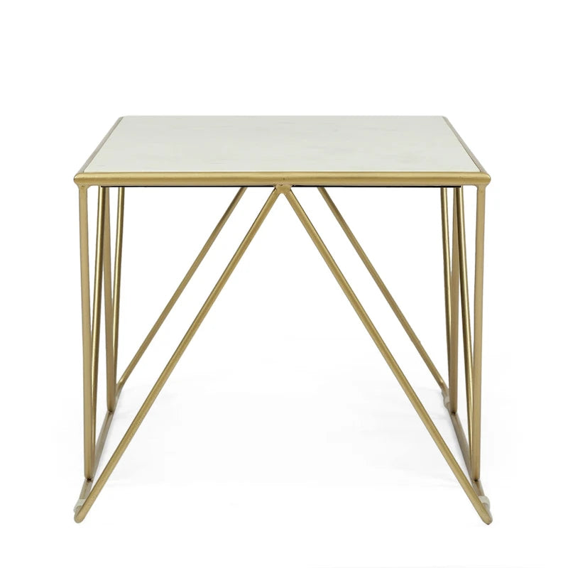 Couchtisch mit Marmorplatte und geometrischem Eisengestell