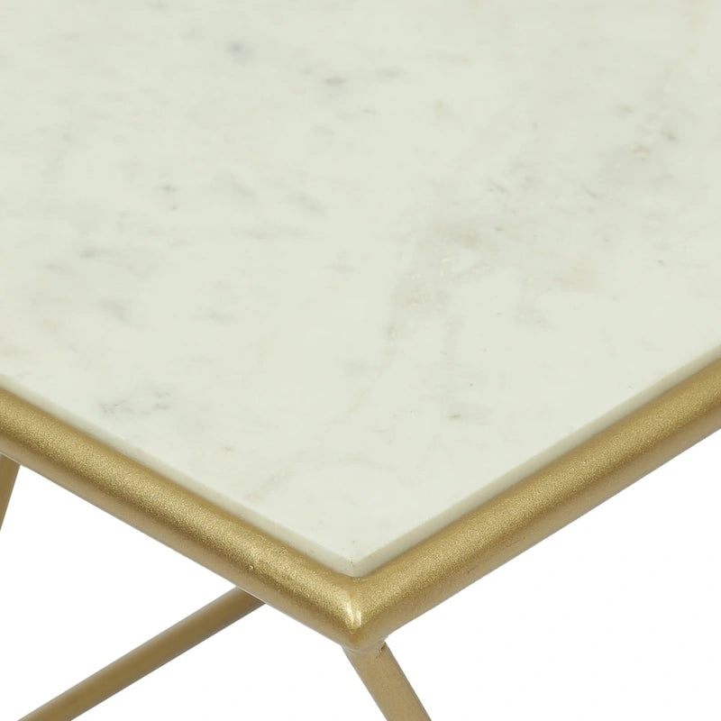 Couchtisch mit Marmorplatte und geometrischem Eisengestell
