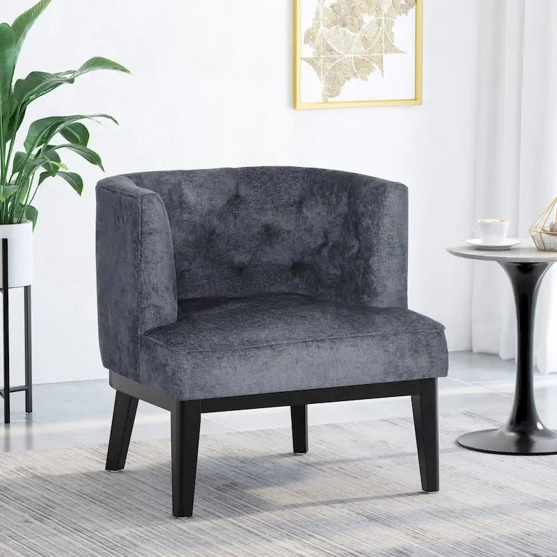 Tufted Barrel Accent Chair with Rubberwood Frame