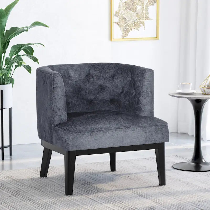 Tufted Barrel Accent Chair with Rubberwood Frame