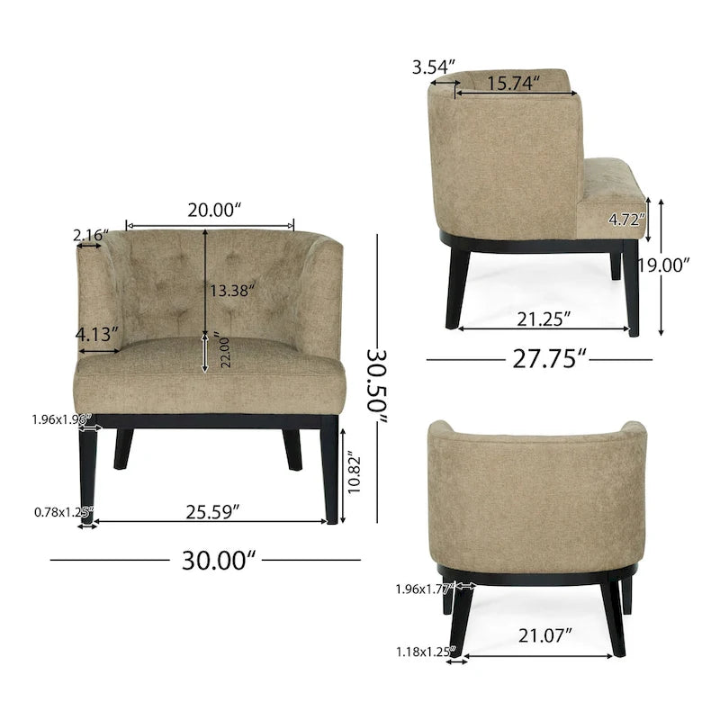 Tufted Barrel Accent Chair with Rubberwood Frame