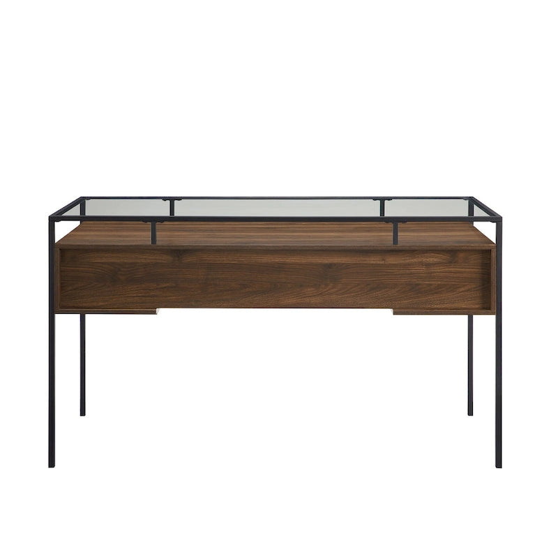 56-Zoll-Schreibtisch mit Glasplatte, 2 Schubladen und Metallgestell