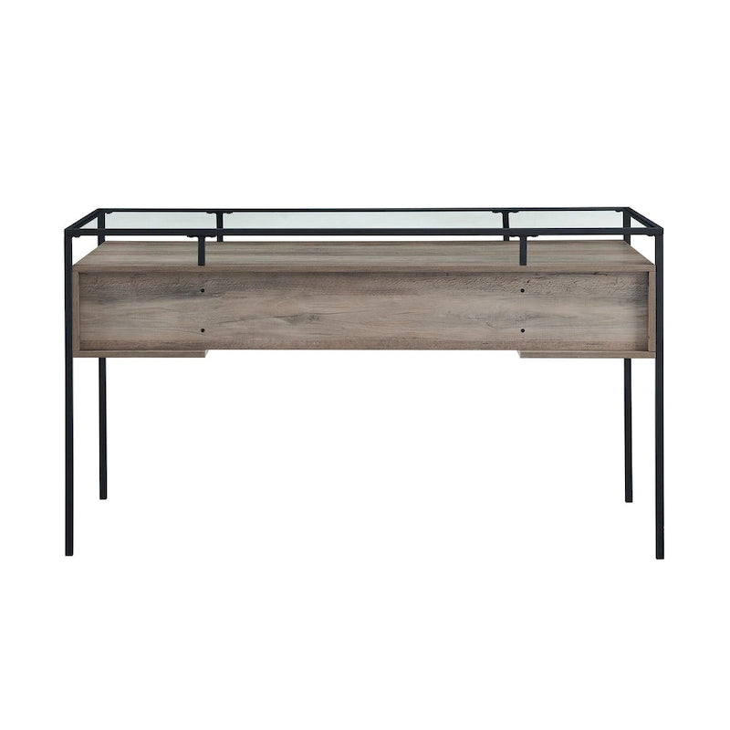 56-Zoll-Schreibtisch mit Glasplatte, 2 Schubladen und Metallgestell