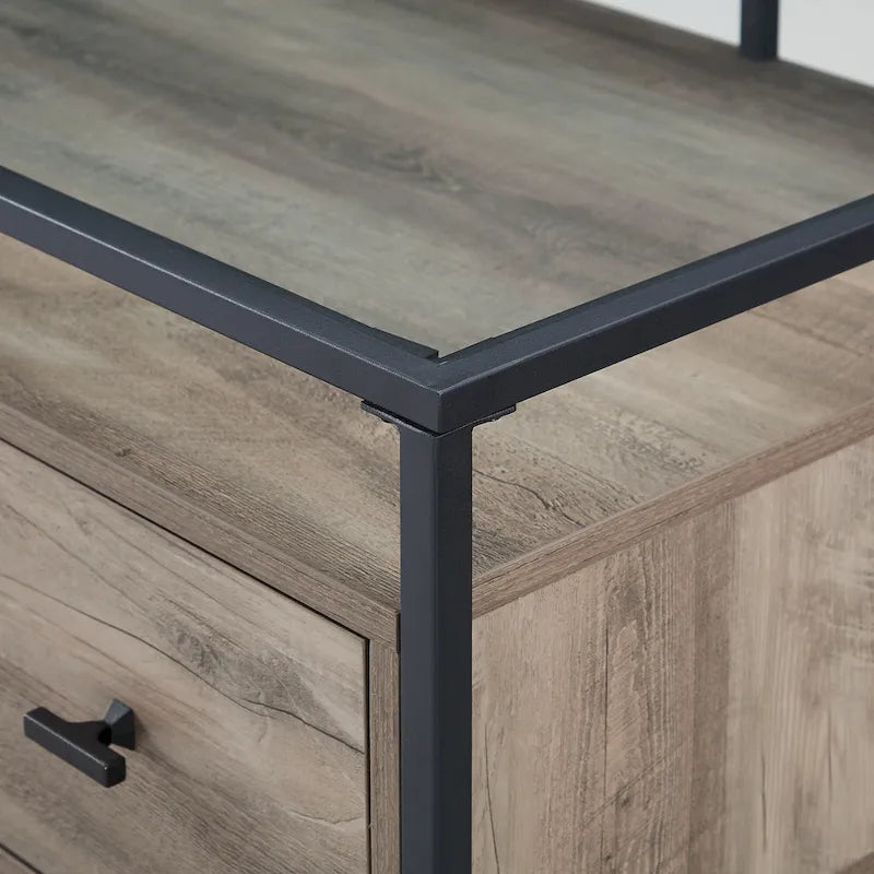 56-Zoll-Schreibtisch mit Glasplatte, 2 Schubladen und Metallgestell