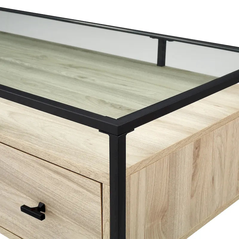 56-Zoll-Schreibtisch mit Glasplatte, 2 Schubladen und Metallgestell