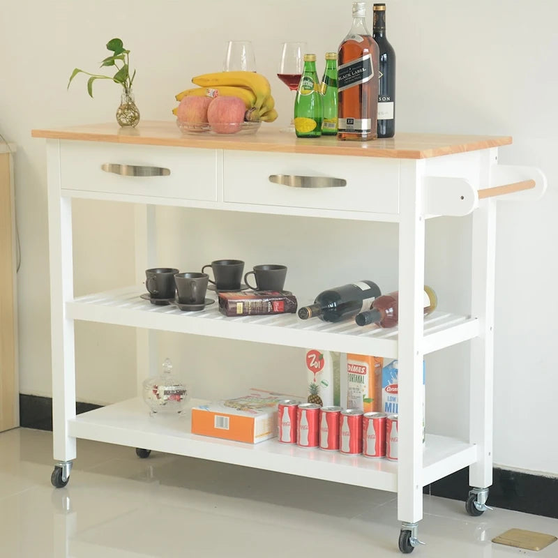 Isola da cucina mobile con cassetti e ripiani