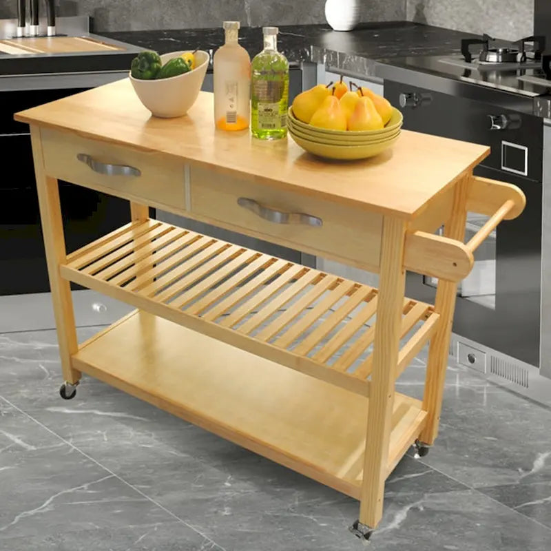 Rolling Kitchen Island Cart with Drawers & Shelves