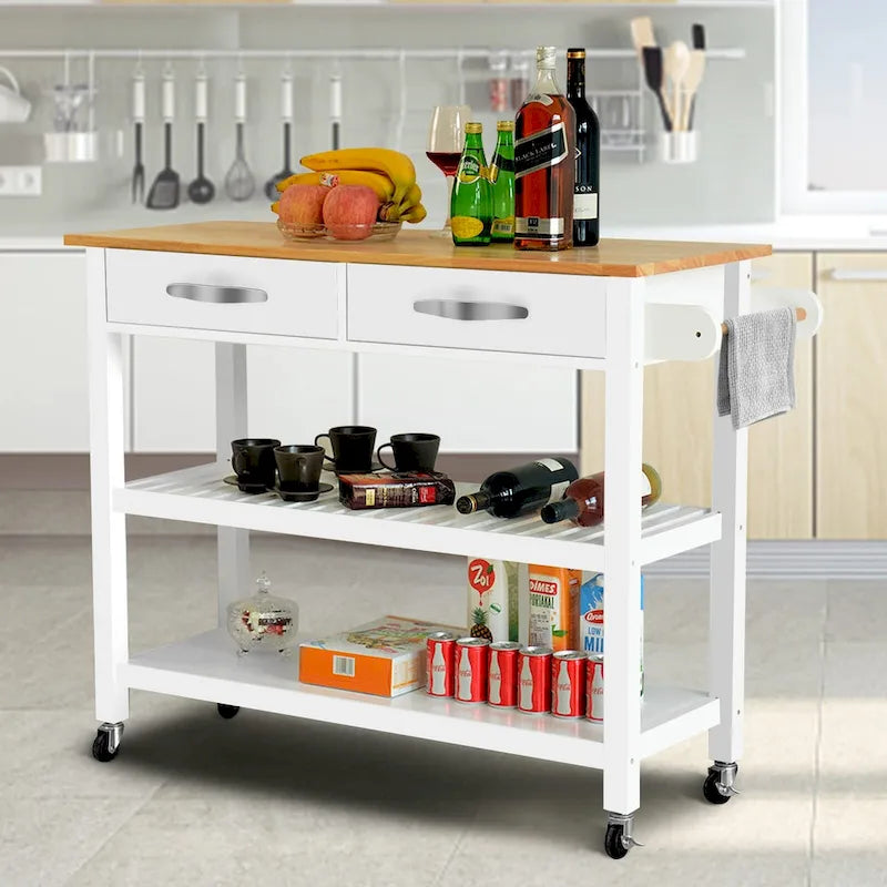 Isola da cucina mobile con cassetti e ripiani