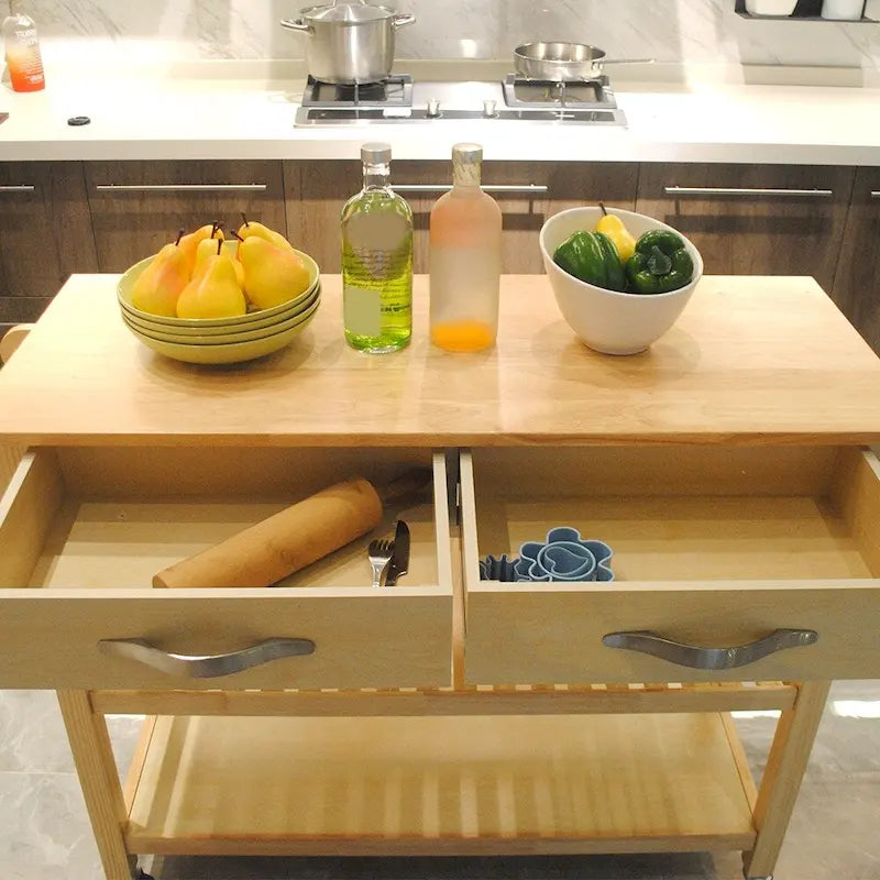 Rolling Kitchen Island Cart with Drawers & Shelves
