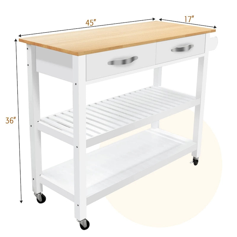 Rolling Kitchen Island Cart with Drawers & Shelves