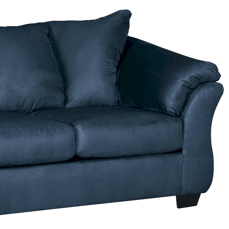 Navy Blue Microfiber Loveseat with Pillow Back & Flared Arms
