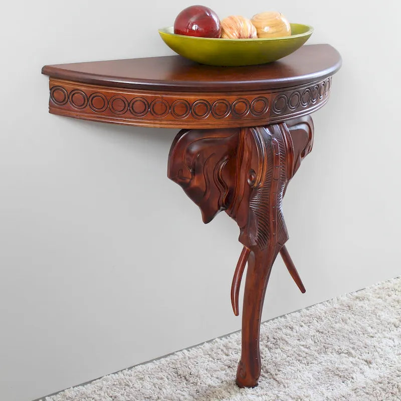 Hand-Carved Hardwood Wall Console Table