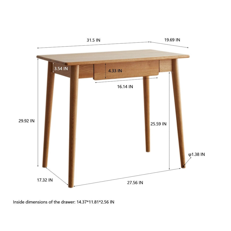 Schreibtisch aus massivem Eichenholz mit Schublade – Finish mit natürlicher Holzmaserung