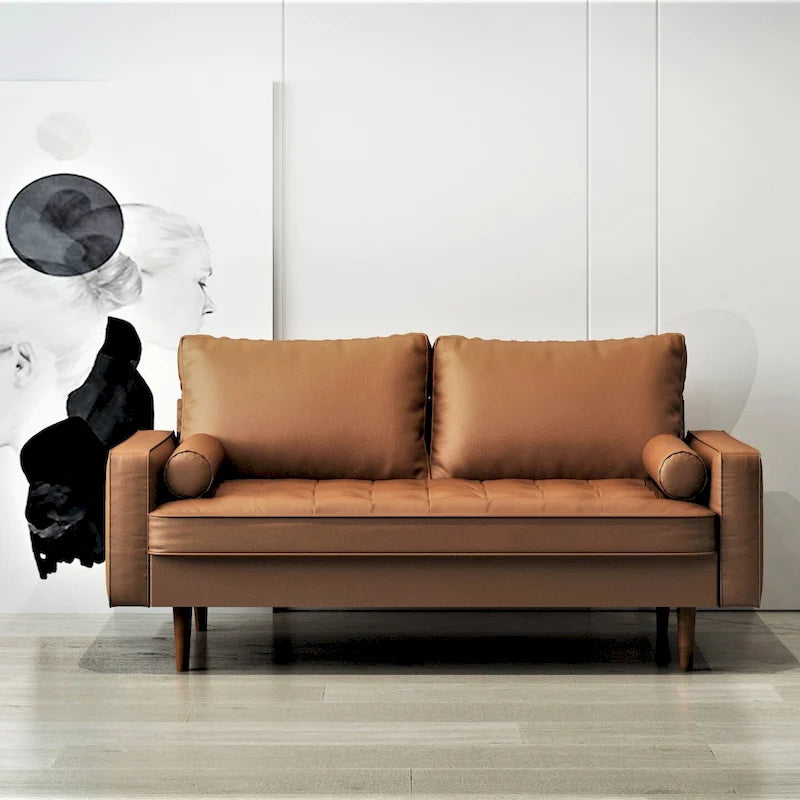 Mid-Century Modern Faux Leather Sofa with Tapered Legs