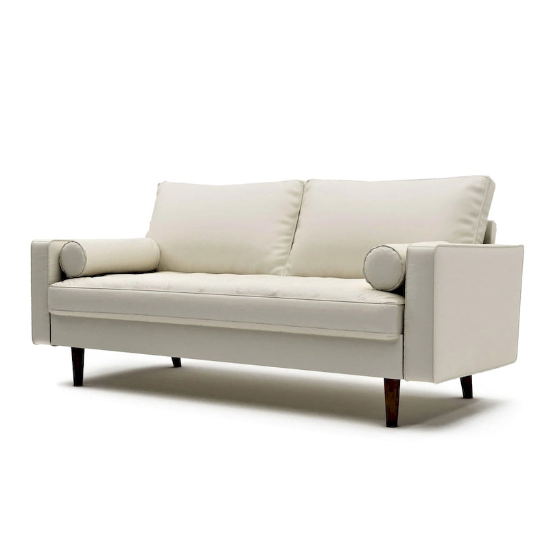 Mid-Century Modern Faux Leather Sofa with Tapered Legs