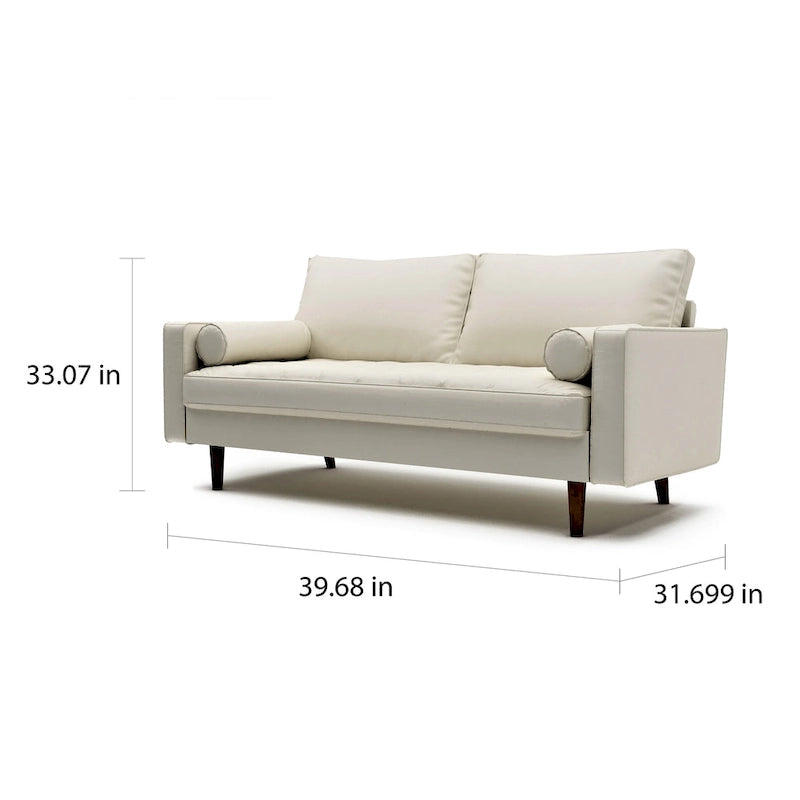 Mid-Century Modern Faux Leather Sofa with Tapered Legs