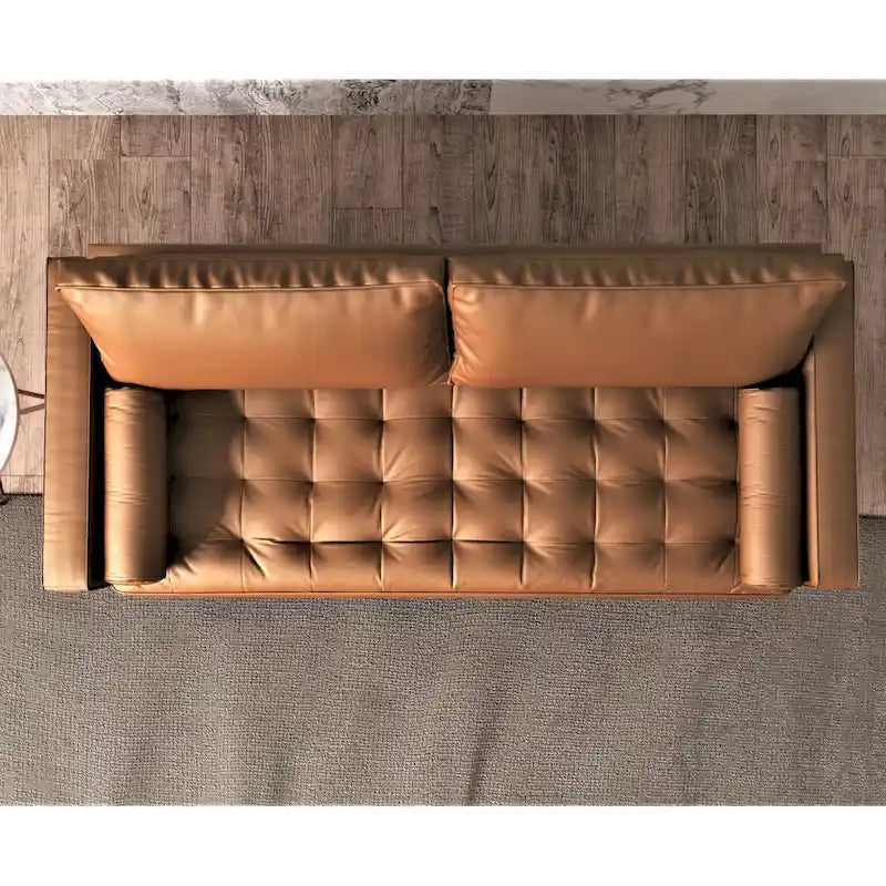 Mid-Century Modern Faux Leather Sofa with Tapered Legs