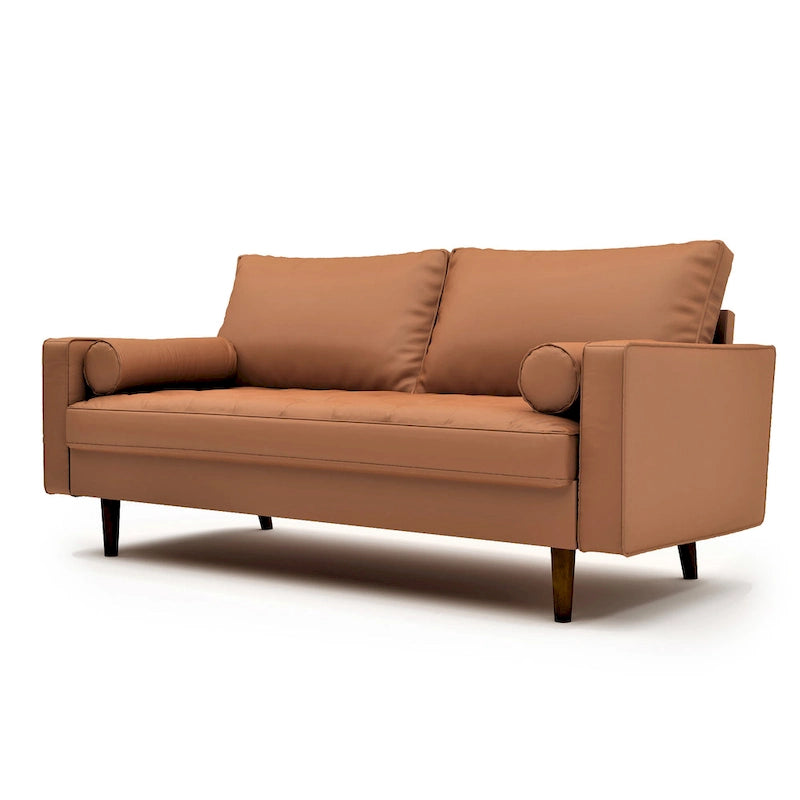 Mid-Century Modern Faux Leather Sofa with Tapered Legs