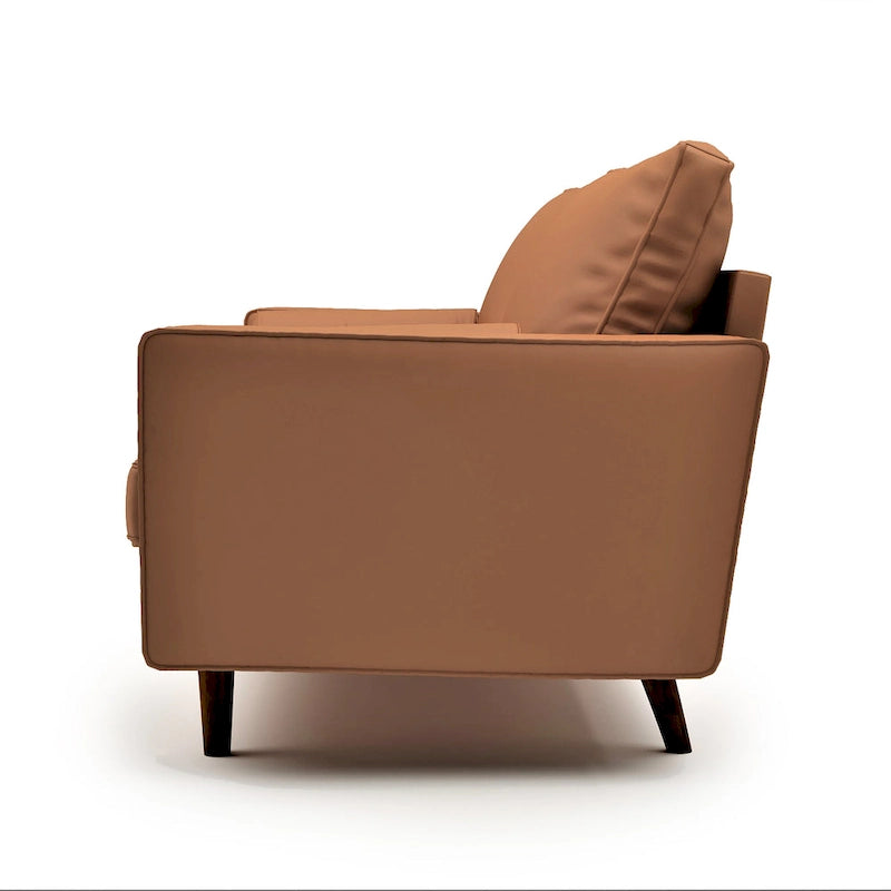 Mid-Century Modern Faux Leather Sofa with Tapered Legs