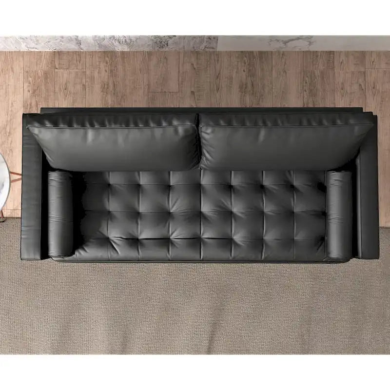 Mid-Century Modern Faux Leather Sofa with Tapered Legs