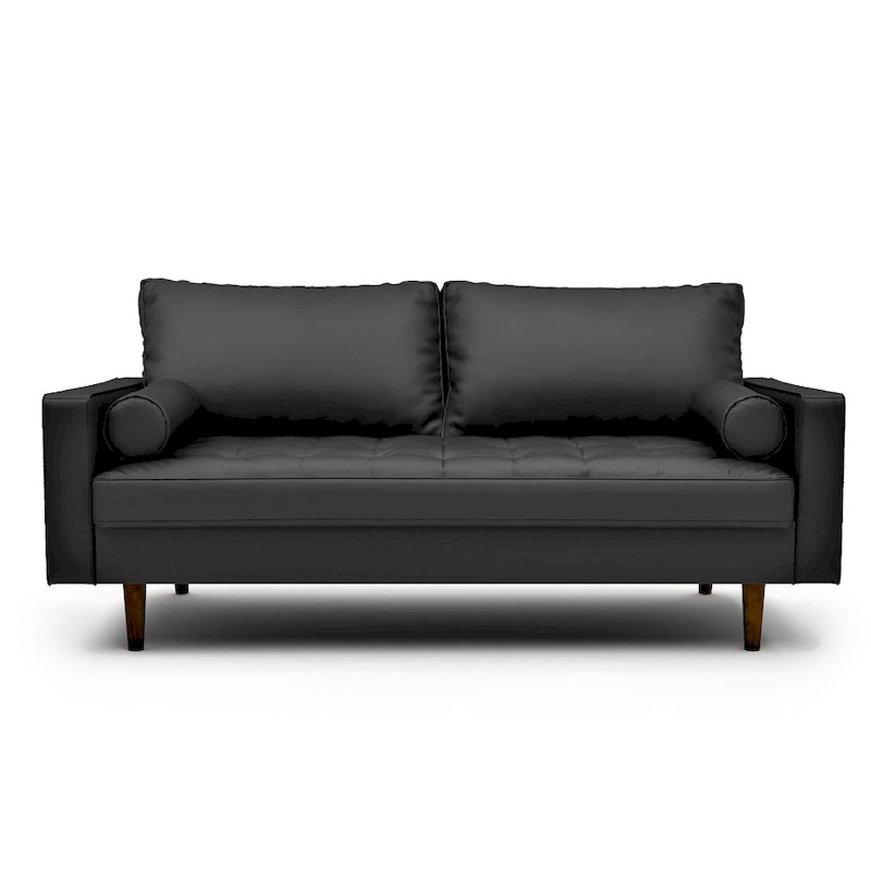 Mid-Century Modern Faux Leather Sofa with Tapered Legs