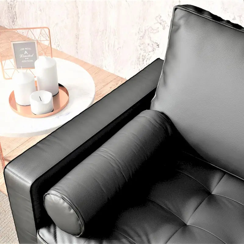 Mid-Century Modern Faux Leather Sofa with Tapered Legs