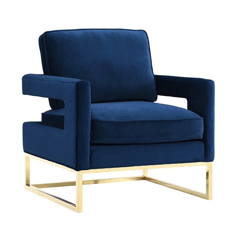 Akzentstuhl aus marineblauem Samt mit goldenen Beinen aus Edelstahl