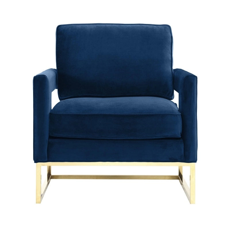 Akzentstuhl aus marineblauem Samt mit goldenen Beinen aus Edelstahl