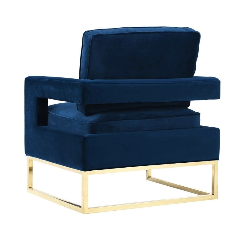 Akzentstuhl aus marineblauem Samt mit goldenen Beinen aus Edelstahl