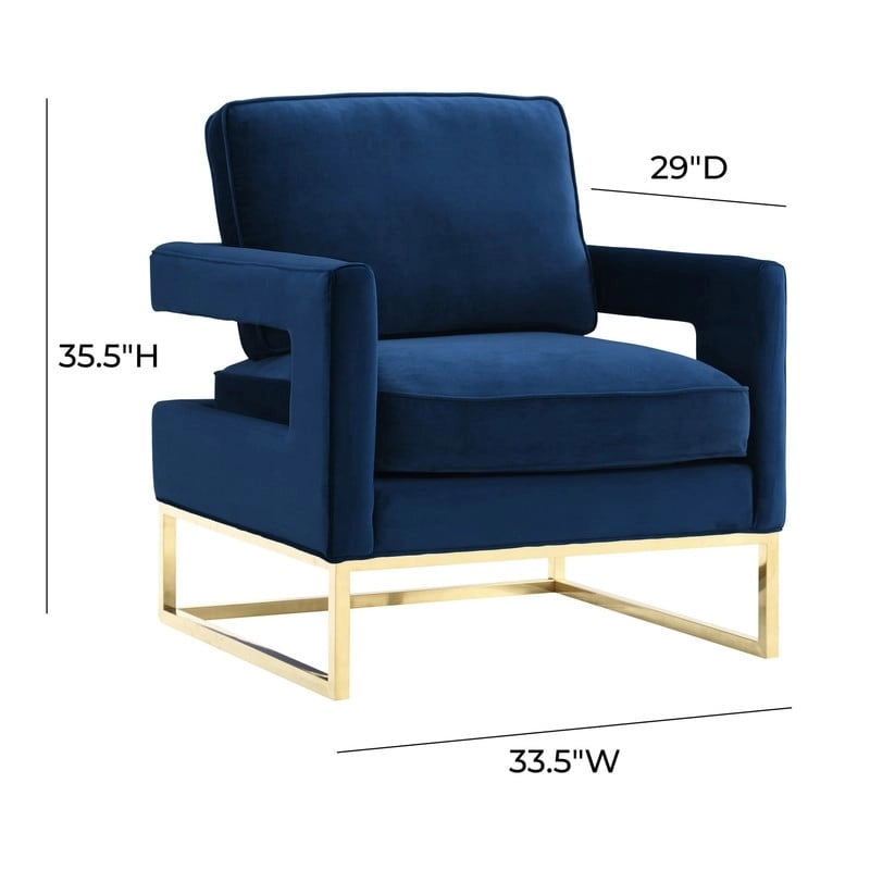Akzentstuhl aus marineblauem Samt mit goldenen Beinen aus Edelstahl