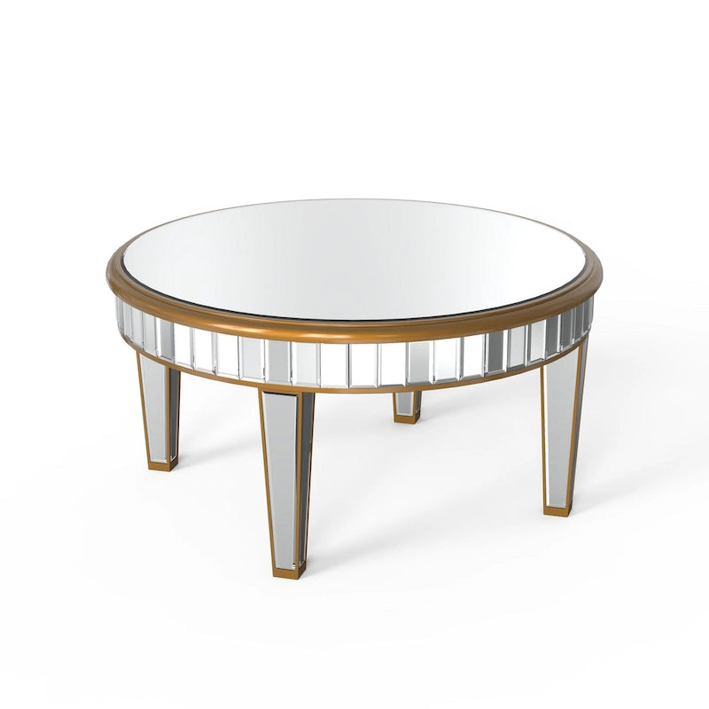 Kulatý zrcadlový konferenční stolek s ozdobným glam obkladem