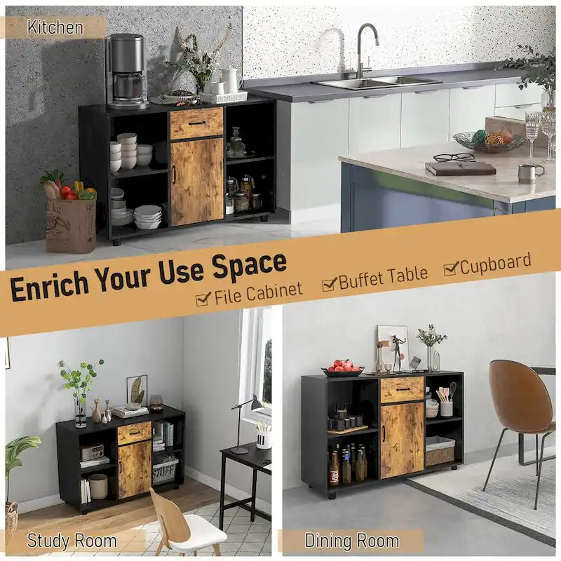 Buffet-Sideboard im Landhausstil mit offenen Fächern, Schublade & Schrank