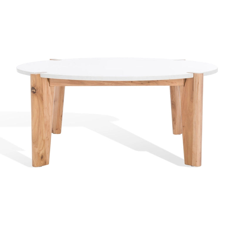 Runder Couchtisch mit Marmorplatte und Holzbeinen