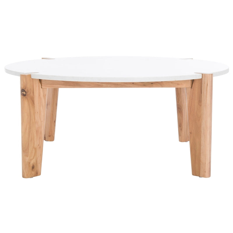 Runder Couchtisch mit Marmorplatte und Holzbeinen