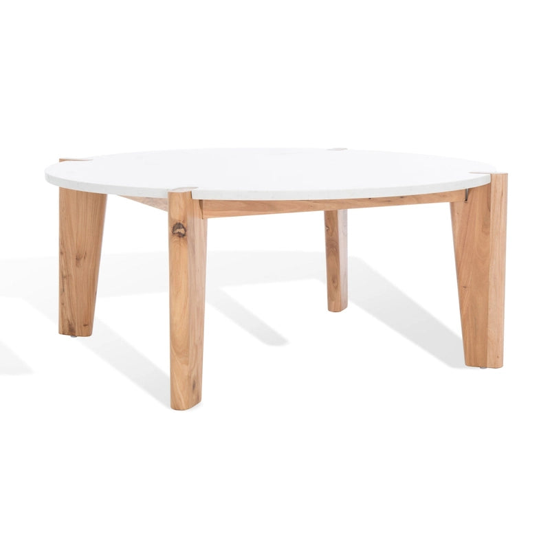 Runder Couchtisch mit Marmorplatte und Holzbeinen