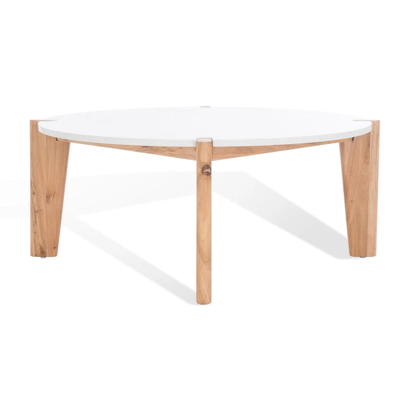 Runder Couchtisch mit Marmorplatte und Holzbeinen
