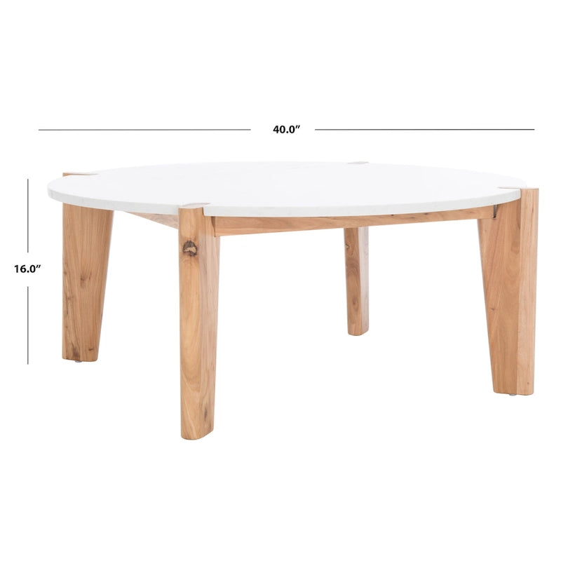 Runder Couchtisch mit Marmorplatte und Holzbeinen