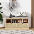 Natural Rattan Shoe Storage Bench with Cushion