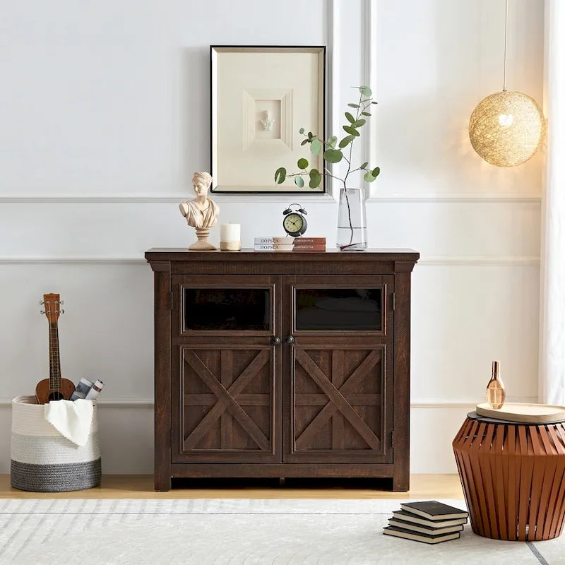 Buffet-Sideboard mit 2 Glastüren & Barschrank